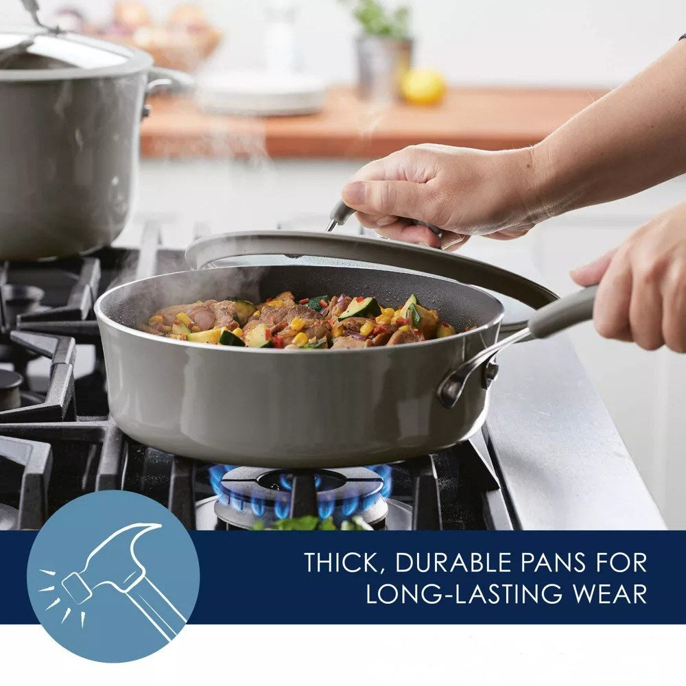 Cook + Create Aluminum Nonstick Saute Pan with Lid 3qt Gray Doba